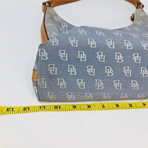 Dooney & Bourke Purse Gray Canvas Handbag Tan Leather Shoulder Strap Hobo Bag - Picture 6 of 12